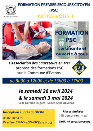 FORMATION PREMIER SECOURS CITOYEN (PSC) avec les Sauve­teurs en Mer de la SNSM !